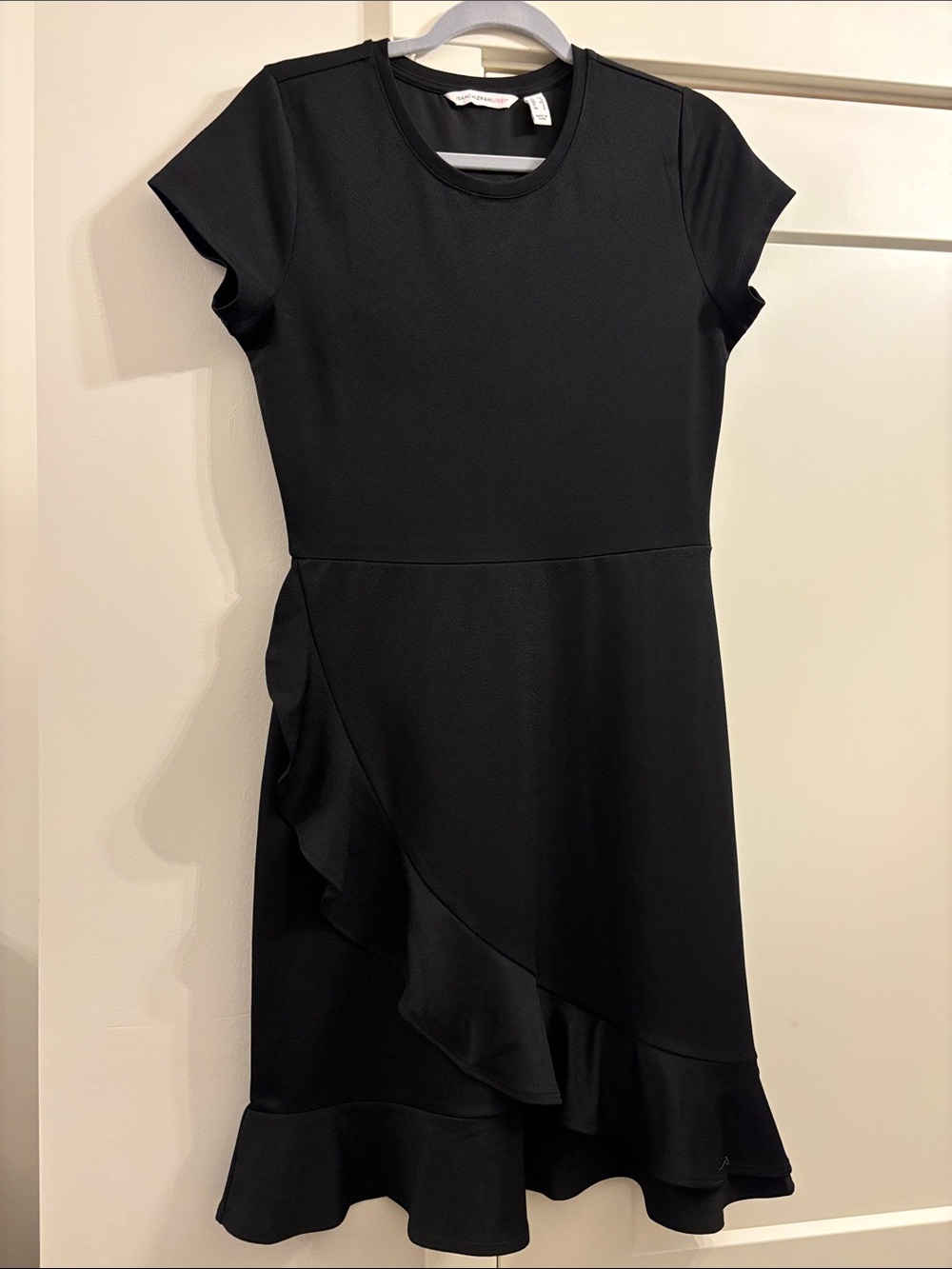 Isaac Mizrahi Live! black short-sleeve faux-wrap dress